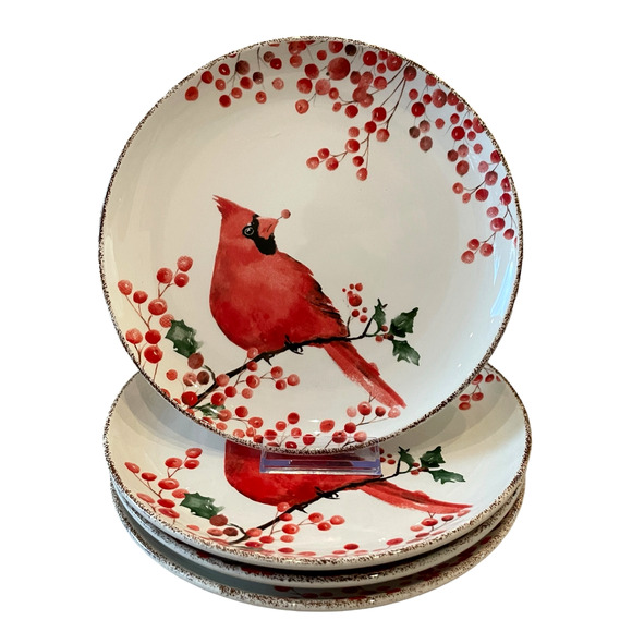 Potter’s Studio Red Cardinal Holly Berries CHRISTMAS Salad Plate Set of 2 NEW - Picture 8 of 13